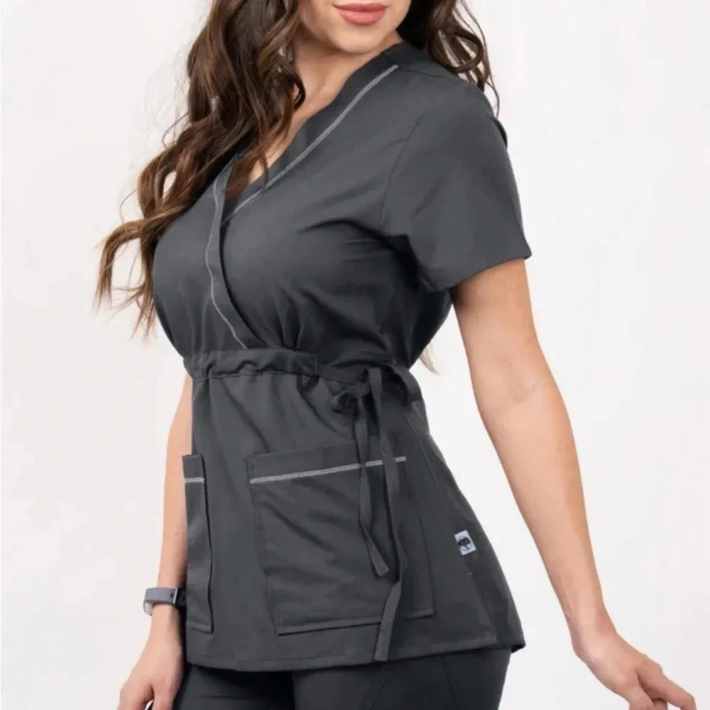 scrub top Gray NWT Women’s size S‎ Nursing Medical Stretch